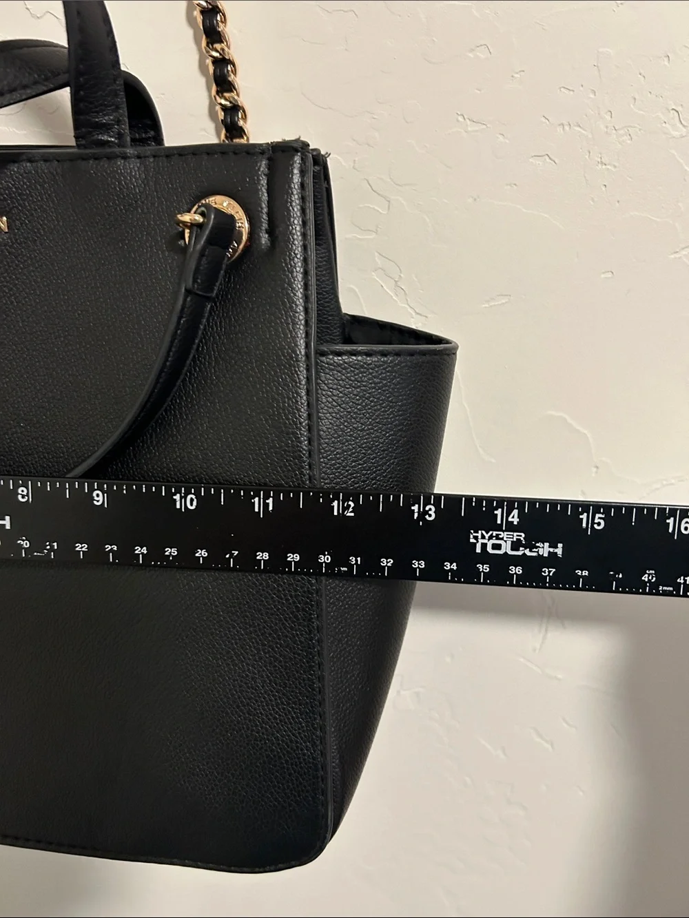 Anne Klein textured black leather look PVC satchel bag.